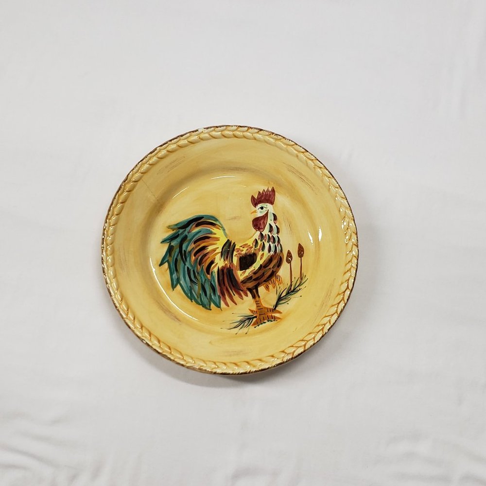 Braided Edge Glazed Handpainted Hand Crafted Gallo Rooster 11" Pasta Soup Plate